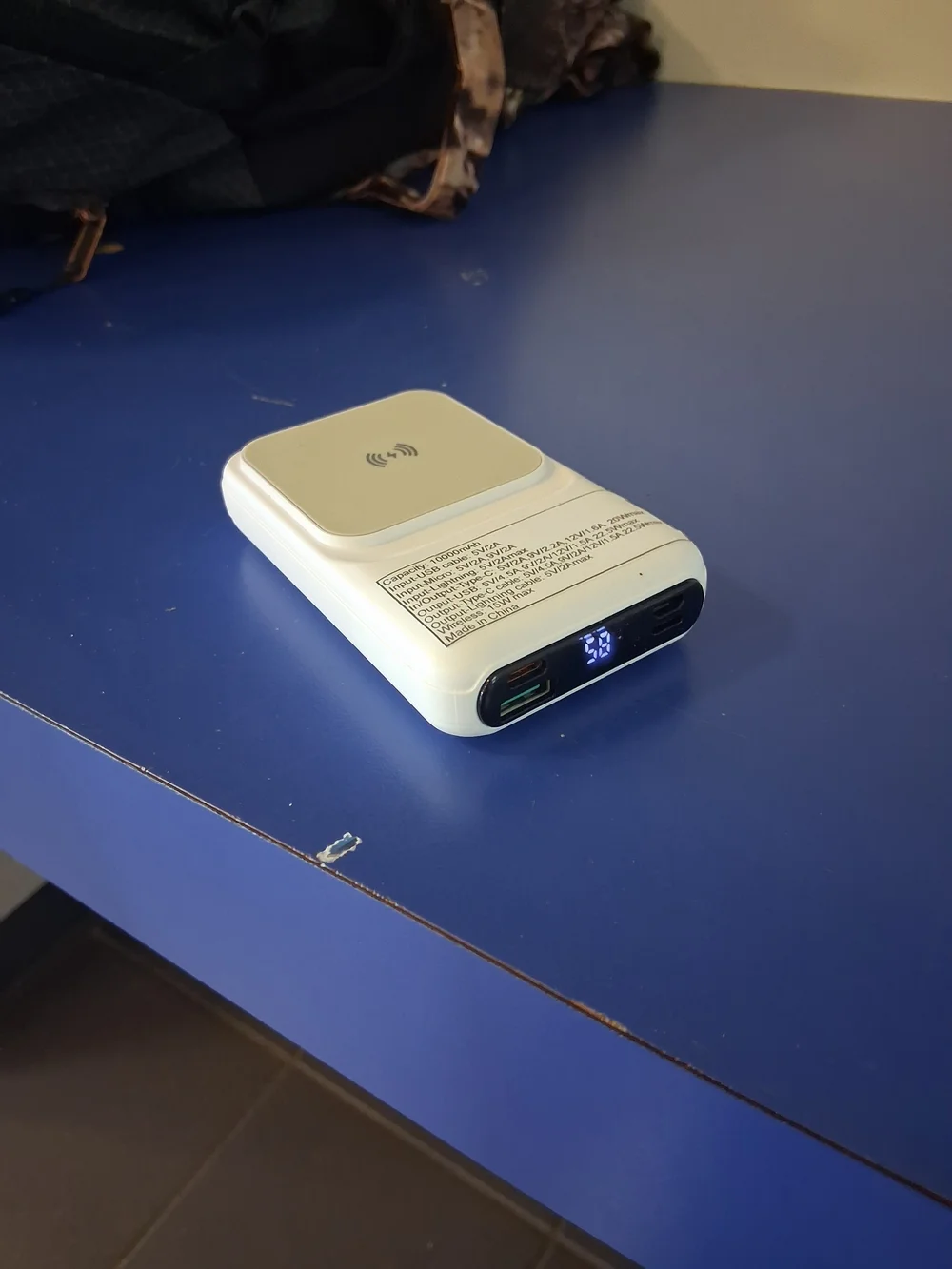 Portable White Wireless Charger Power Bank with LED Display